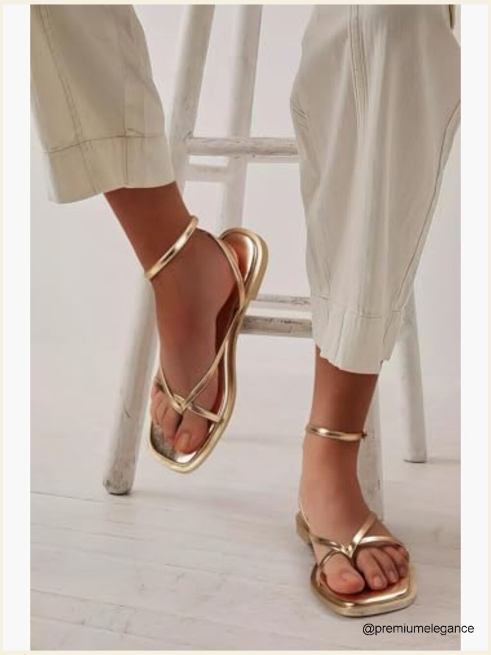 Square Toe Strappy Ankle Strap Flat Sandals - Picture 2 of 7